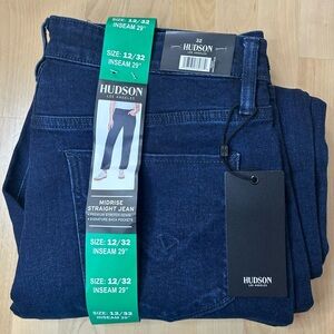 Hudson Los Angeles Midrise Straight Jeans 12/32 Dark Wash 29” Inseam NWT